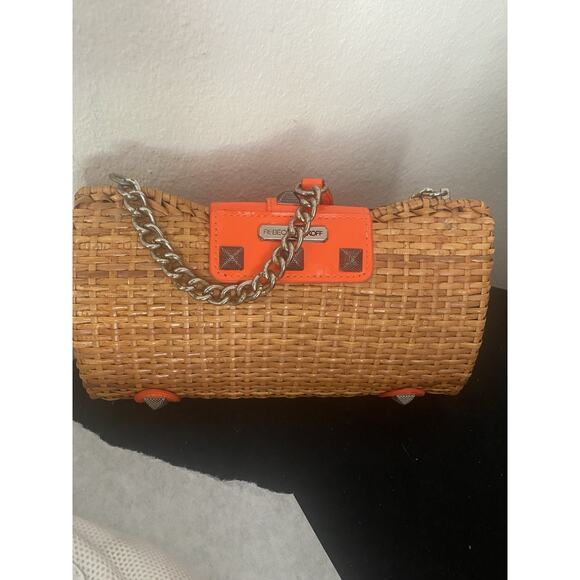Rebecca Minkoff Neon Orange Straw Purse - Picture 2 of 14
